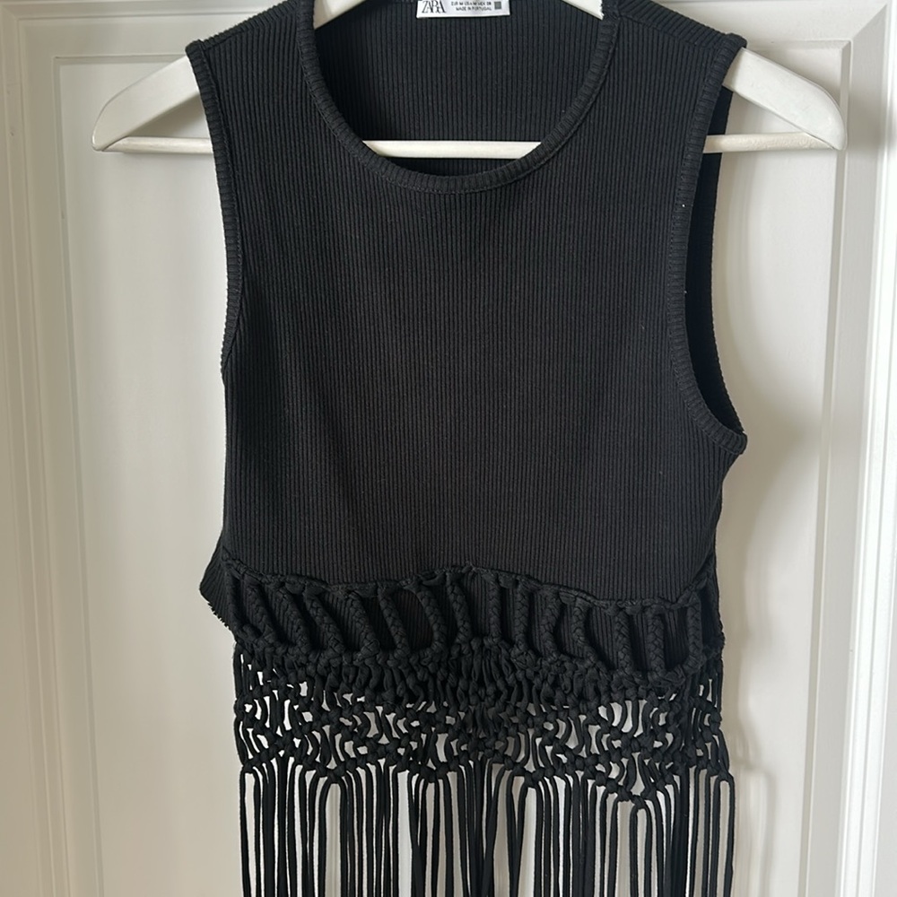 Zara black macrame fringe Top - Picture 5 of 9